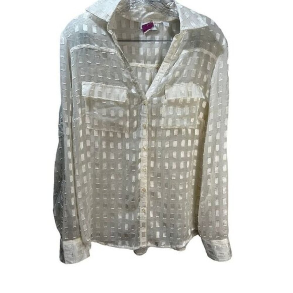 New York&Company Sheer Metallic Button Down Tunic Medium‎